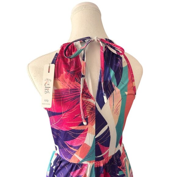 Women's Summer Sleeveless Halter Neck Floral Print Split Maxi Beach Dress Small - Picture 3 of 8